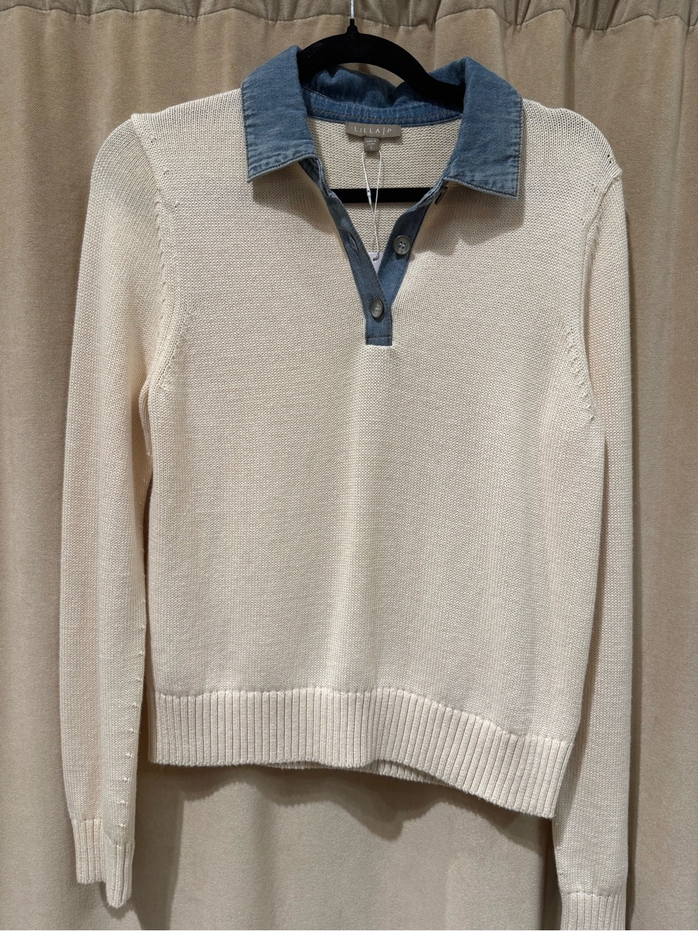 Lilla P Denim Collared Polo Sweater - Picture 3 of 9